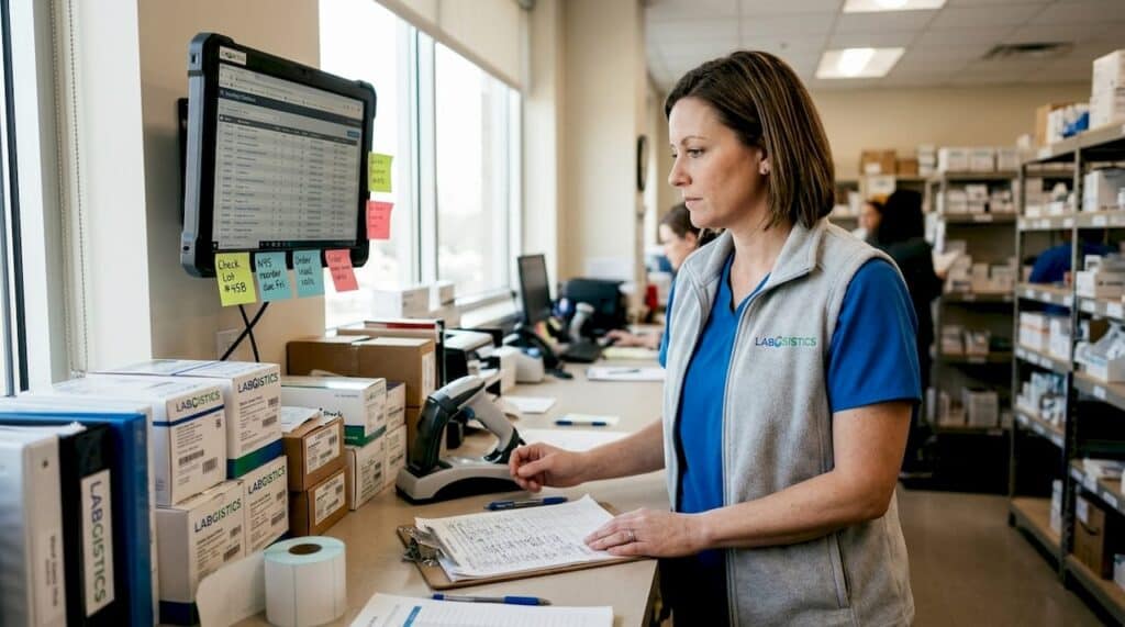 Logistics coordinator tracking hospital inventory