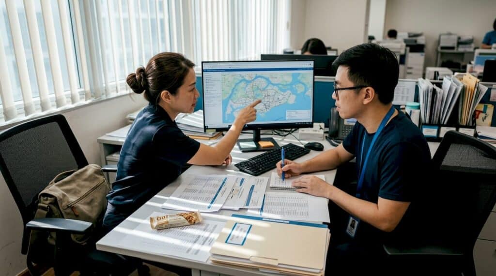 Healthcare coordinators reviewing transport routes