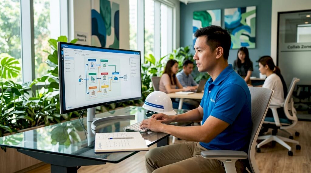 Logistics manager working on lab supply chain model