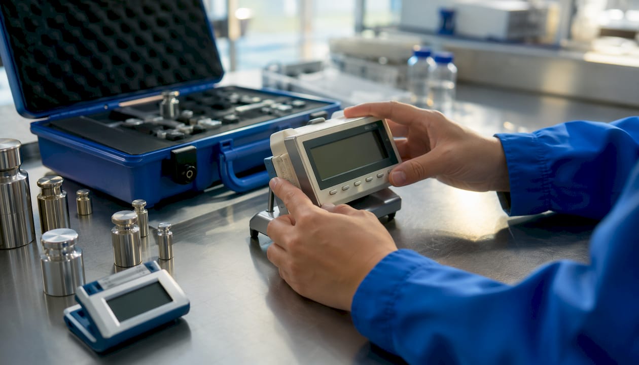 Hands adjusting pharma temperature data logger device